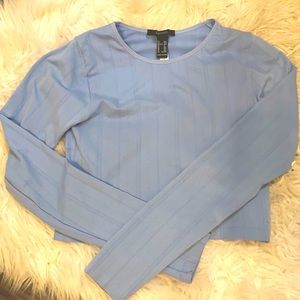 cropped long sleeve baby blue ribbed top